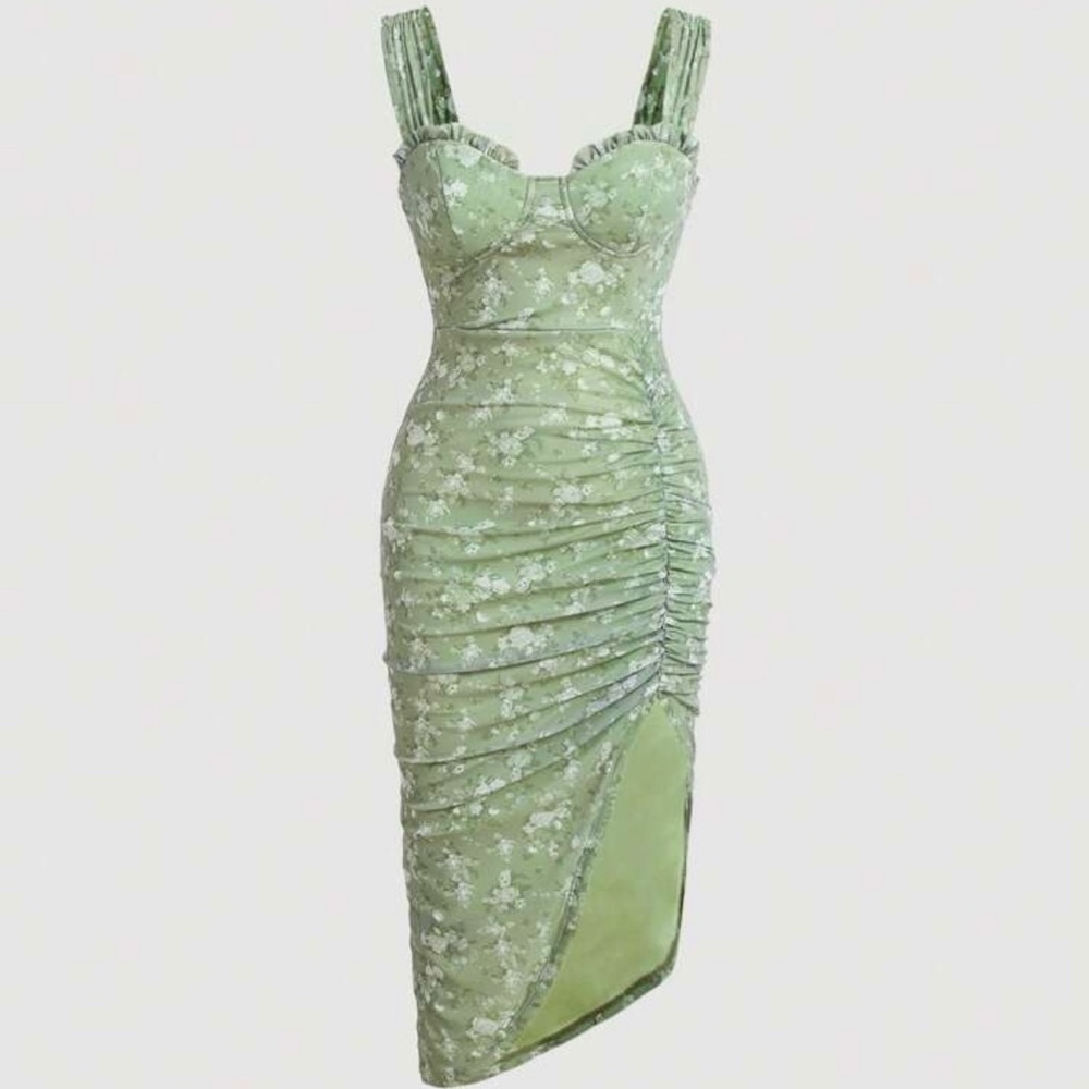 SHEIN Asymmetrical Green Floral Dress